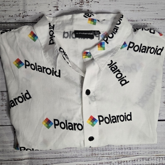 Polaroid All over‎ print Rayon Button Down Shirt Large - Picture 1 of 7